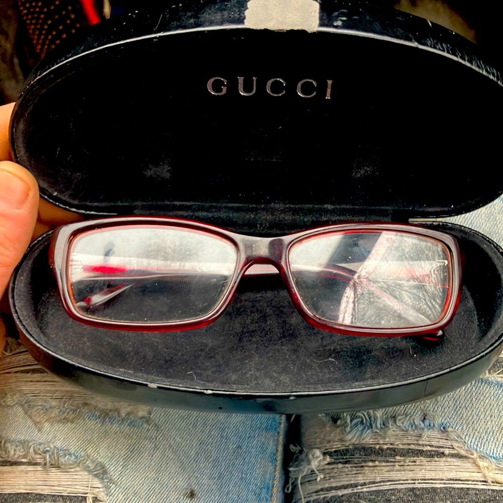 Vintage Gucci GG 3573 E67 135 Unisex Transparent Red Eyeglasses Frame!